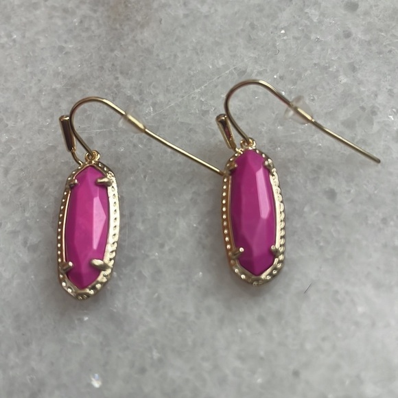Kendra Scott Eleanor Small Drop Earrings Magenta Gold genuine stone Jewelry New - Picture 3 of 4